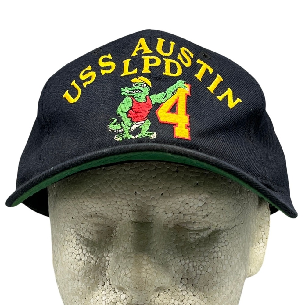 Vintage 90s USS Austin Gator‎ Navy The Corps Hat LPD-4 Alligator Mascot Military